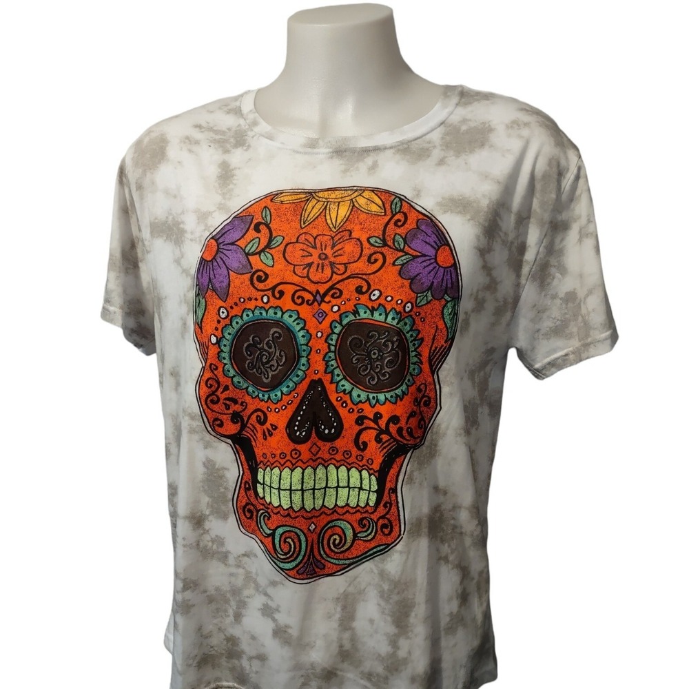 Fosforos Galileo Graphic Print Day Of The‎ Dead T-Shirt Women's Size 1X Tie Dye